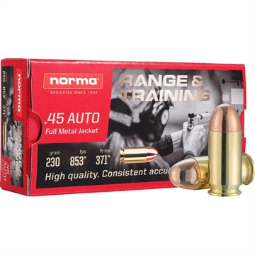 Picture of Norma Range and Training Handgun Ammunition .45 Auto 230gr FMJ 853 fps 50/ct 804504217