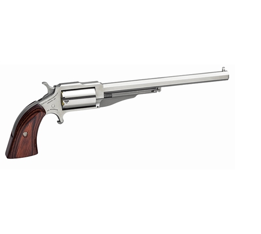 Picture of North American Arms 1860 Hogleg *CA Compliant 22 WMR Caliber with 6" Barrel, 5rd Capacity Cylinder, Overall Stainless Steel Finish & Wood Grip 18606