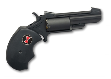 Picture of North American Arms Black Widow 22 LR or 22 WMR 5 Shot 2" Vent Rib Barrel, Overall Stainless Finish, Finger Grooved Black Rubber Grip & Fixed Sights Includes Cylinder BWCCRK