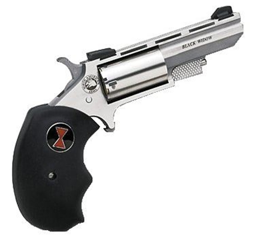 Picture of North American Arms Black Widow 22 LR or 22 WMR 5 Shot 2" Vent Rib Barrel, Overall Stainless Steel Finish, Finger Grooved Black Rubber Grip & Fixed Sights Includes Cylinder BWC