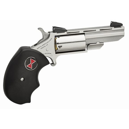 Picture of North American Arms Black Widow 22 WMR 5 Shot 2" Barrel, Overall Stainless Steel Finish, Finger Grooved Black Rubber Grip, Fixed Sights BWM