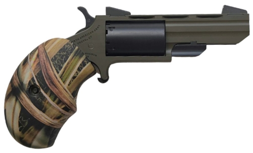 Picture of North American Arms Huntsman 22 Mag 5 Shot 2", OD Green Frame/Barrel, Black Cylinder, Camo Grips, Fixed Marble Arms Sights, Includes Black Leather Holster TGHM