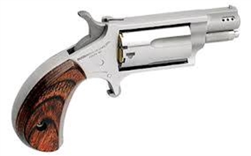 Picture of North American Arms Ported Snub, Single Action, Revolver, 22 WMR, 1.125" Barrel, Matte Finish, Stainless Steel, Silver, Wood Grips, Fixed Sights, 5 Rounds NAA-22MS-P 22MSP