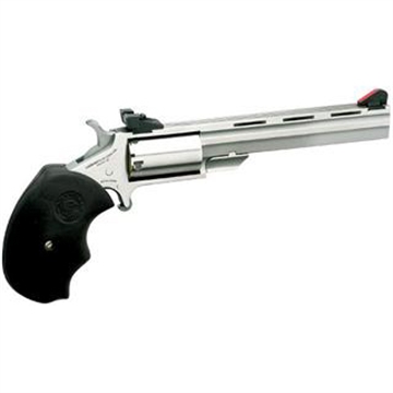 Picture of North American Arms Mini Master, Single Action Only, Revolver, 22LR/22 WMR, 4" Barrel, Stainless Steel, Silver, Rubber Grips, Adjustable Sights, 5 Rounds NAA-MMTC