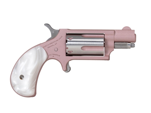 Picture of North American Arms 22MSROSE Mini-Revolver 22 Mag 5 Shot 1.13" Rose Gold Cerakote Stainless Steel Barrel & Frame, Rose Gold/Stainless Cylinder, White Pearlite Grip, Stainless Exposed Hammer, 22MSROSE NAA-22MS-ROSE