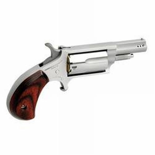 Picture of North American Arms Mini-Revolver 22 LR or 22 WMR 5 Shot 1.63" Ported Barrel, Overall Stainless Steel Finish, Rosewood Birdshead Grip Includes Cylinders 22MCP