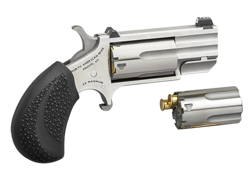 Picture of North American Arms Pug 22 LR or 22 WMR 5 rd 1" Barrel, Overall Stainless Steel Finish, XS Tritium Dot Sights, Black Rubber Grip Includes Cylinder PUGTC