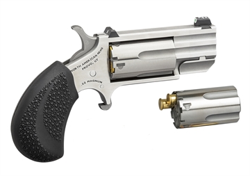 Picture of North American Arms Pug 22 LR or 22 WMR 5 rd 1" Barrel, Overall Stainless Steel Finish, XS Tritium Dot Sights, Black Rubber Grip Includes Cylinder PUGTC