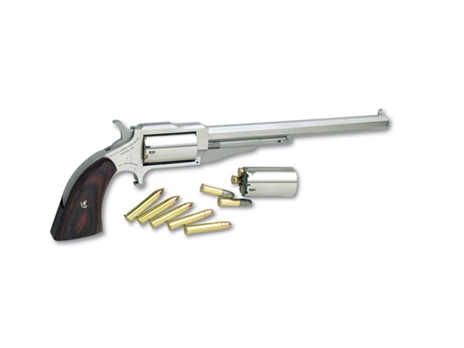 Picture of North American Arms Earl Hogleg *CA Compliant 22 LR/22 Mag 5 Shot 6" Satin Steel Barrel & Frame/Stainless Cylinder/Rosewood Boot Grips 18606C