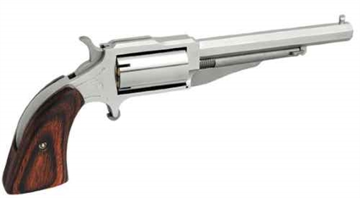 Picture of North American Arms 1860 The Earl *CA Compliant 22 LR or 22 WMR 5rd 4" Barrel, Overall Stainless Steel Finish & Rosewood Boot Grip Includes Cylinder 18604C