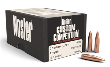 Picture of Nosler Custom Competition 22Cal 77gr Hollow Point Boat Tail 100/Box 22421