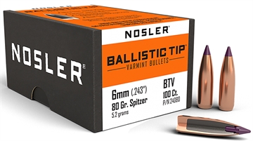 Picture of Nosler Ballistic Tip Varmint Bullets 6mm .243" 80 gr SBT-SB 100/ct 24080