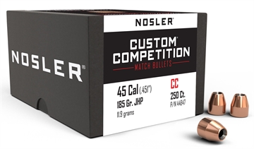 Picture of Nosler Custom Competition 45Cal 185gr Jacketed Hollow Point 250/Box 44847