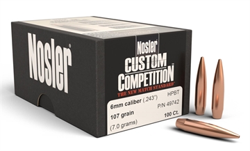 Picture of Nosler Custom Competition 6mm 107gr Hollow Point Boat Tail 100/Box 49742