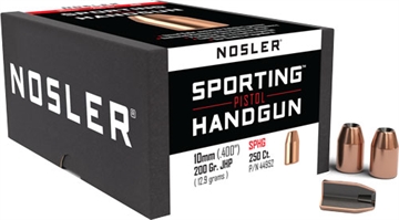 Picture of Nosler Nosler Sporting Handgun Pistol Bullet 10mm 200 gr. Jacketed Hollow Point 250 pk. 44952