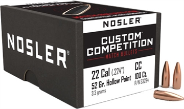 Picture of Nosler Custom Competition Bullets .22 cal .224" 52 gr HPBT 100/ct 53294