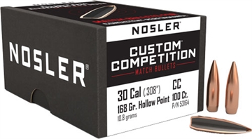 Picture of Nosler Custom Competition Bullets .30 cal .308" 168 gr HPBT 100/ct 53164