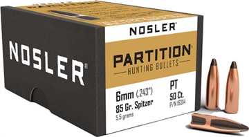 Picture of Nosler Nosler Partition Bullets 6mm 85 gr. Spitzer Point 50 pk. 16314