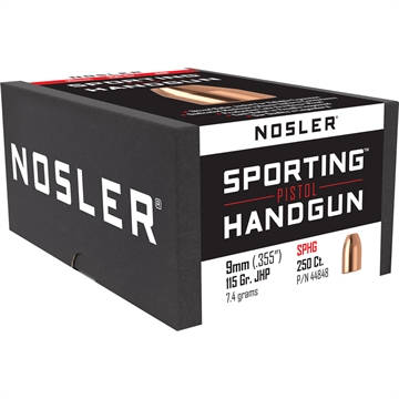 Picture of Nosler Nosler Sporting Handgun Pistol Bullet 9mm 115 gr. Jacketed Hollow Point 250 pk. 44848