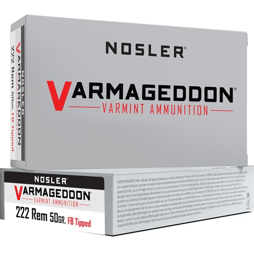 Picture of Nosler Ammo Varmageddon Rifle Ammunition .222 Rem 50g VG FBT 3150 fps 20/ct 65137
