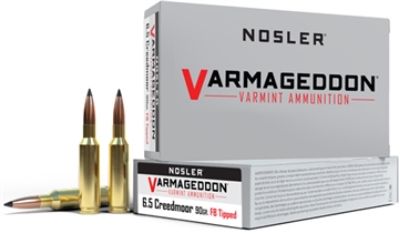 Picture of Nosler Varmageddon Rifle Ammunition 6.5mm Creedmoor 90gr FB Tipped 3300 fps 20/ct 65175
