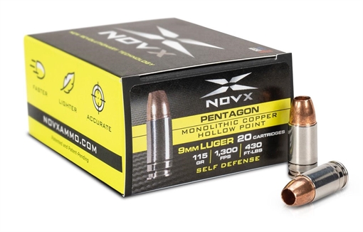 Picture of NovX Pentagon Handgun Ammunition 9mm Luger 115gr CHP 1300 fps 20/ct 9CP115-20