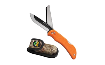 Picture of Outdoor Edge Razorpro S, Folding Knife, 3.5" Plain Edge Blade, 3.4" Saw Blade, Black Oxide Blade Holder, 420J2 Stainless, Orange Handle, Includes Nylon Sheath RSB35-6C