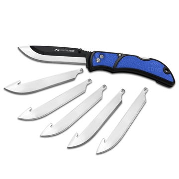 Picture of Outdoor Edge Razor EDC Lite, Folding Knife, Plain Edge, 3.5" Blades, 420J2 Stainless Steel, Blue and Black Handle, Includes (6) Drop Point Blades RLU-40C