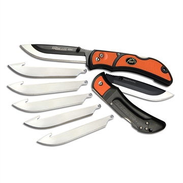 Picture of Outdoor Edge Razor EDC Lite, Folding Knife, Plain Edge, 3.5" Blades, 420J2 Stainless Steel, Orange and Black Handle, Includes (6) Drop Point Blades RLB-30C