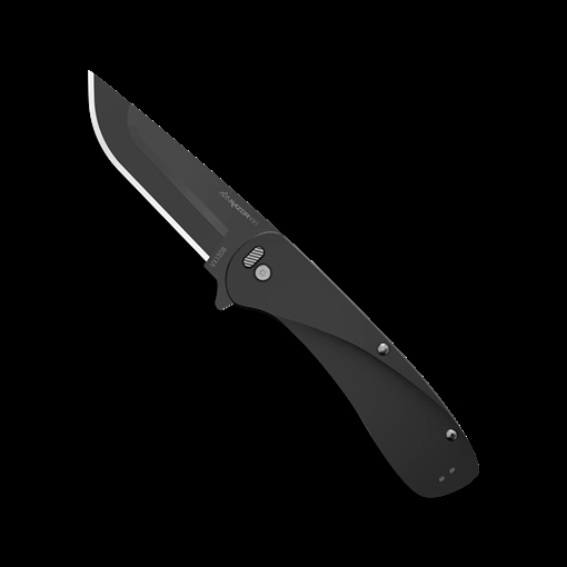 Picture of Outdoor Edge Razor VX1, Folding Knife, Plain Edge, 3" Blade Length, 7.3" Overall Length, 420J2 Stainless Steel, Includes (2) Standard Plain Edge and (1) Partially Serrated Blade, Anodized Black Finish, Aluminum Scales, Stainless Steel Blade Holder, Reversible Deep Carry Clip VX130B-C