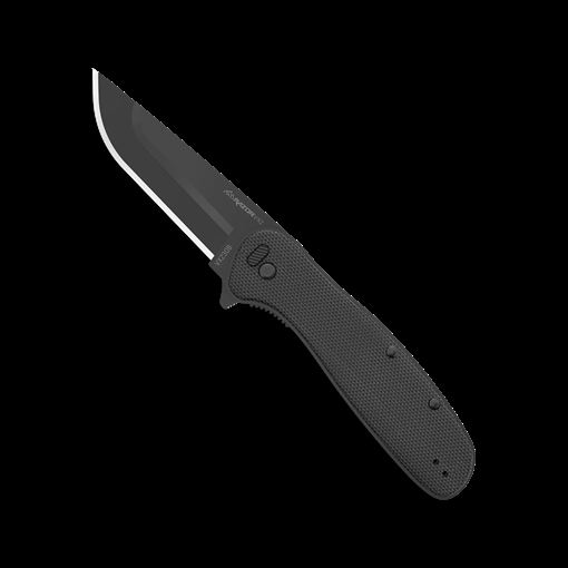 Picture of Outdoor Edge Razor VX2, Folding Knife, Plain Edge, 3" Blade Length, 7.3" Overall Length, 420J2 Stainless Steel, Includes (2) Standard Plain Edge and (1) Partially Serrated Blade, Black Oxide Finish, Black G10 Scales, Stainless Steel Frame/Blade Holder, Reversible Deep Carry Clip VX230B-C