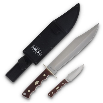 Picture of Old Timer Bowie Fixed Blade Combo 10" Bowie Blade 3-1/2" Skinner Blade Brown 1207759 6611120751731