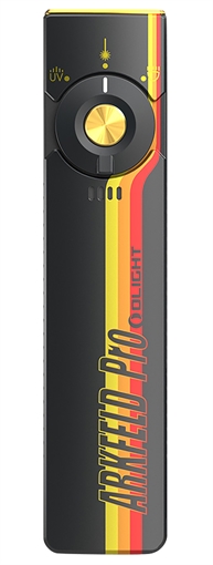 Picture of Olightstore Usa Inc Arkfeld Pro Black/Racing Stripes 1/15/100/420/1,300 Lumens White LED Green Laser UV Light ARKFELDPRO3RRSV3
