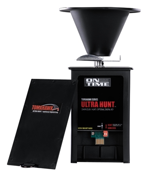 Picture of On Time Tomahawk Ultra Hunt Feeder Black Waterproof High-Impact Composite, Heavy Duty Motor, Dawn-Dusk Mode Operation, 4 Feed Times with 1-20 Second Duration, Universal Mount 43005