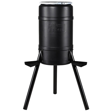 Picture of On Time Buckeye Gravity Feeder made of Polyethylene with 200 lbs Capacity, 2" Metal Legs, 3 Feeding Stations, Removable Lid & Accepts All Types of Feed 71540