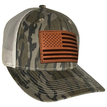 Picture of Outdoor Cap Bottomland Trucker w/ USA Flag Leather Patch USA771CAMO