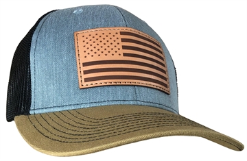 Picture of Outdoor Cap Heathered Grey/Blk/ Old Gold Trucker w/USA Flag Leather Patch USA-771 GB