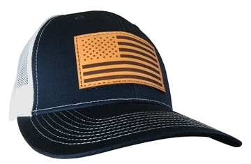 Picture of Outdoor Cap Navy/White Trucker w/USA Flag Leather Patch USA-771 NW