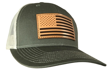 Picture of Outdoor Cap Olive/Khaki Trucker w/USA Flag Leather Patch USA-771 OK