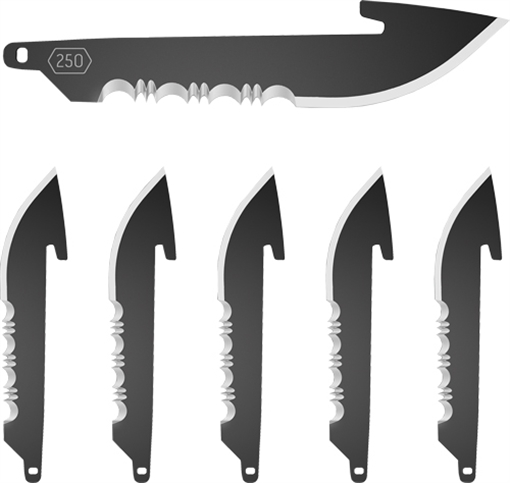 Picture of Outdoor Edge Razor EDC Blades, Serrated 2.5" Blades, Drop Point, 420J2 Stainless Steel, Black Oxide Finish, 6 Pack RRS25K-6C