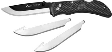 Picture of Outdoor Edge Razor Onyx, Folding Knife, Plain Edge, 3.5" Blade Length, Includes (3) Drop Point Blades, Matte Finish, Black Grivory Scales OX-10C OX10C