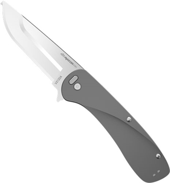 Picture of Outdoor Edge Razor VX1, Folding Knife, Plain Edge, 3" Blade Length, 7.3" Overall Length, 420J2 Stainless Steel, Includes (2) Standard Plain Edge and (1) Partially Serrated Blade, Anodized Gray Finish, Aluminum Scales, Stainless Steel Blade Holder, Reversible Deep Carry Clip VX130A-C