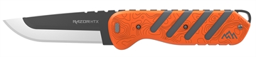 Picture of Outdoor Edge Razor HTX, Fixed Blade Knife, Plain Edge, 3.5" Blade Length, Includes (3) Drop Point Blades, (2) Black Bone Blades, (1) Gutting Blade, (1) Saw Blade Pod, Matte Finish, Orange & Gray Rubberized Aluminum Handle HTX35B-6C HTX35B6C