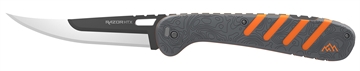 Picture of Outdoor Edge Razor HTX, Folding Knife, Plain Edge, 5" Blade Length, Includes (3) Drop Point Blades, (2) Black Bone Blades, (1) Gutting Blade, (1) Saw Blade Pod, Matte Finish, Orange and Gray Rubberized Aluminum Handle HTX50Y-6C HTX50Y6C
