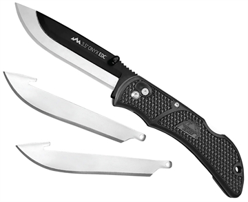 Picture of Outdoor Edge Onyx 3 Blades, 3.50" Folding Drop Point Plain Satin/Black Oxide 420J2 SS Blade, 4.50" Black Textured Grivory Handle OX10C