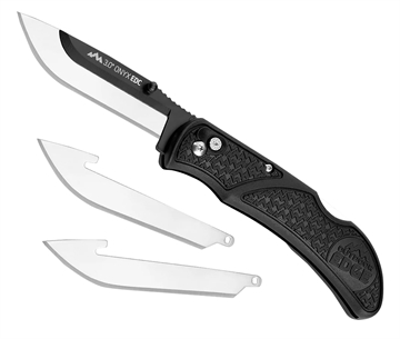 Picture of Outdoor Edge Razor Onyx, Folding Knife, Plain Edge, 3" Blade Length, Includes (3) Drop Point Blades, Matte Finish, Black Grivory Scales OX-30C OX30C