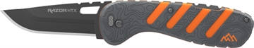 Picture of Outdoor Edge Razor HTX, Folding Knife, Plain Edge, 3" Blade Length, Includes (3) Drop Point Blades, (2) Caping Blades, (1) Gutting Blade, (1) Saw Blade Pod, Matte Finish, Orange and Gray Rubberized Aluminum Handle HTX30Y-6C HTX30Y6C