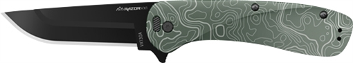 Picture of Outdoor Edge Razor VX1, Folding Knife, Plain Edge, 3" Blade Length, 7.3" Overall Length, 420J2 Stainless Steel, Includes (2) Standard Plain Edge and (1) Partially Serrated Blade, Anodized Green Finish, Aluminum Scales, Stainless Steel Blade Holder, Reversible Deep Carry Clip VX130C-C VX130CC
