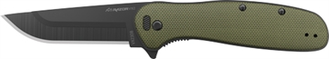 Picture of Outdoor Edge Razor VX2, Folding Knife, Plain Edge, 3" Blade Length, 7.3" Overall Length, 420J2 Stainless Steel, Includes (2) Standard Plain Edge and (1) Partially Serrated Blade, Black Oxide Finish, Green G10 Scales, Stainless Steel Frame/Blade Holder, Reversible Deep Carry Clip VX230C-C VX230CC