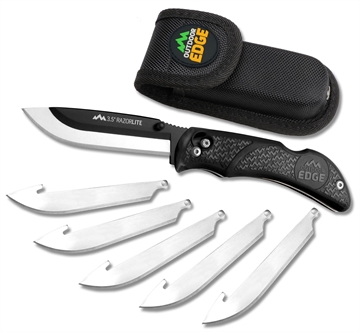 Picture of Outdoor Edge Razor Lite, Folding Knife, Plain Edge, 3.5" Blades, 420J2 Stainless Steel, Black Handle, Includes (6) Drop Point Blades RL-10C